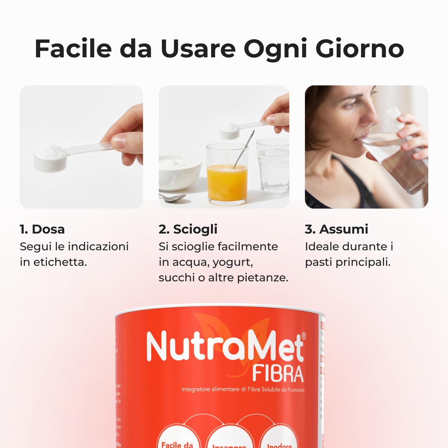 Esserre NutraMet Fibra | Integratore Prebiotico Fibra Solubile per Benessere Intestinale | Intestino Pigro | Senza Glutine Senza Lattosio e Senza Zuccheri | Vegano | Barattolo 320 g