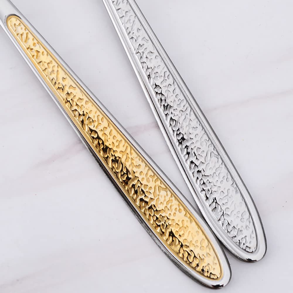 Juego de 30 piezas con estampado en relieve Juego de cubiertos de cocina vajilla de acero inoxidable cuchillo y tenedor cuchara comercial bistec café occidental vajilla (dorado)