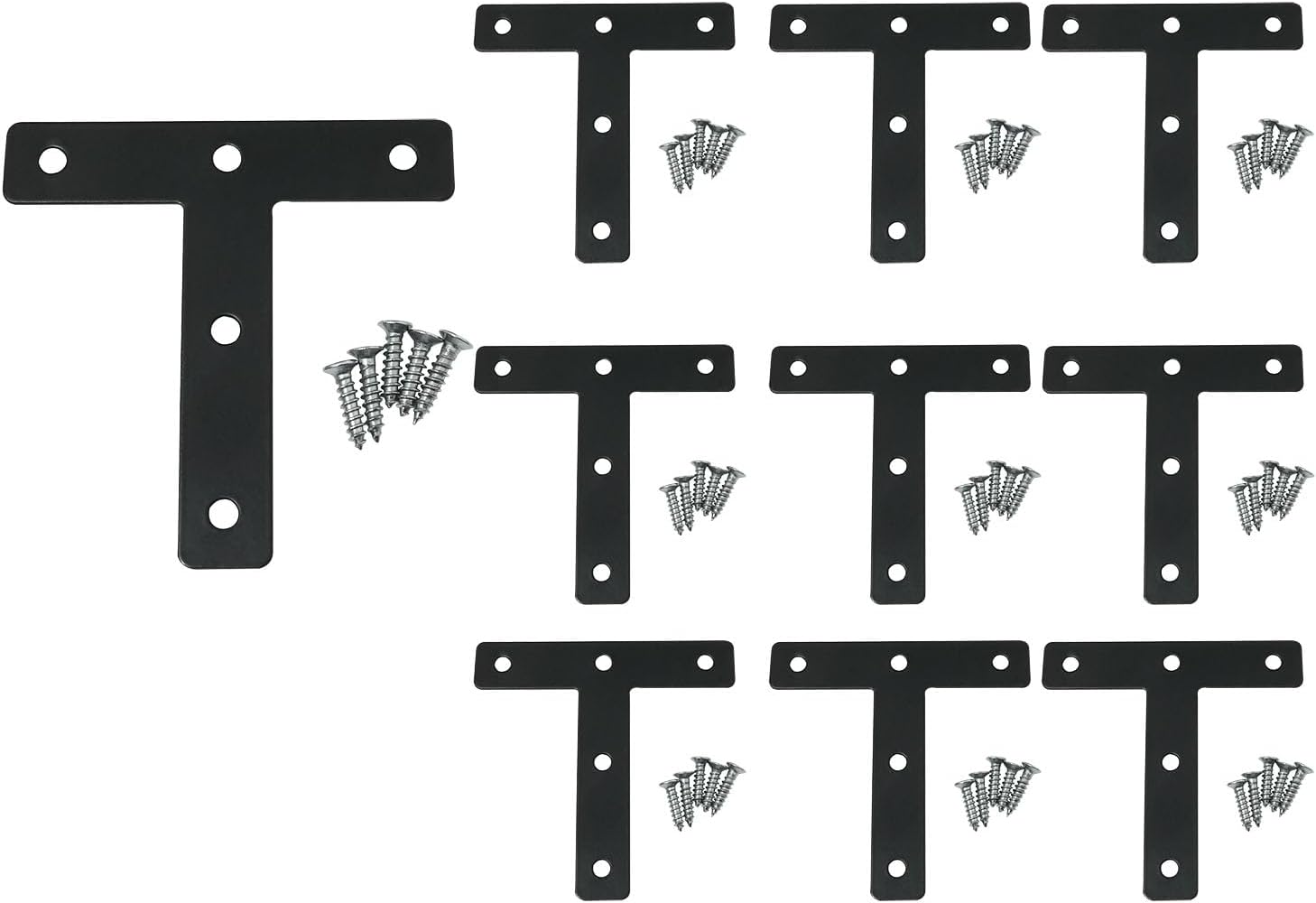 HSCGIN 10PCS T Brace T Bracket Connector 80MM Black Stainless Steel T Flat Patch