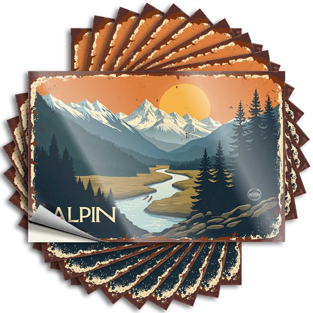Sticker Stitch Durable Vinyl - Alpine Sunset: A Serene Mountain Landscape Laptop for Summer Use(6X9CM)
