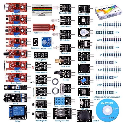 kuman para Arduino Kit, para Arduino-R3 Raspberry Pi 3 Mega 2560 R3, 37 en 1 Módulo Sensor Proyectos para Arduino Starter Kit K5 (Updated Version)