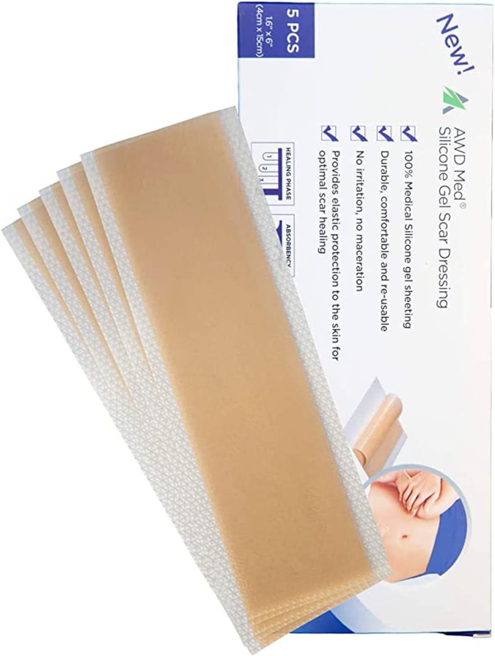 AWD Silicone Scar Sheets for Surgical Scars Medical Grade Silicone Scar Tape for