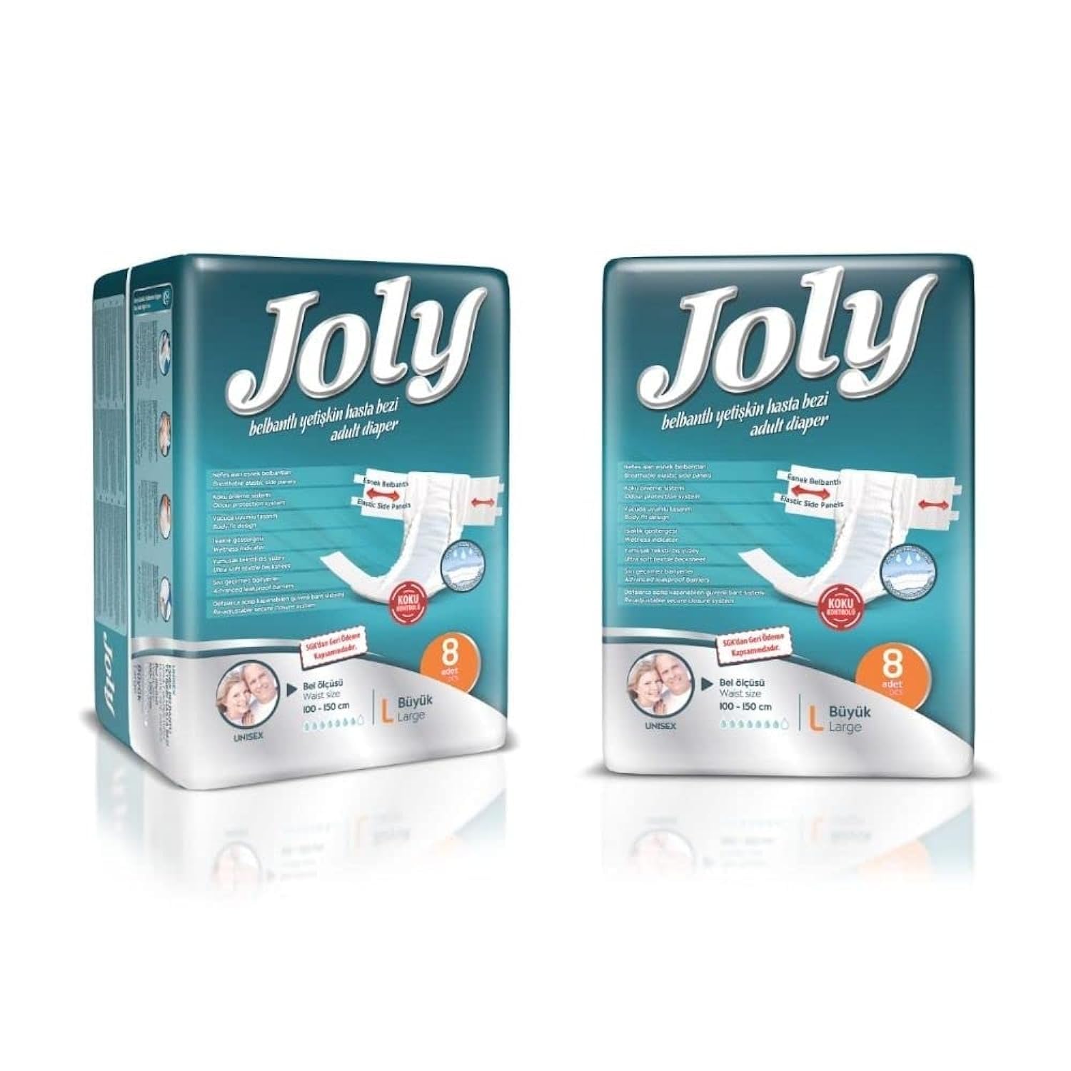 JOLY Diaper Adult Large -Ultra Soft Textile Backsheet, Wetness Indicators, (100-150 Cm), 8 Pcs