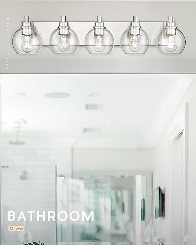 Miniatura 151 de VL195-GD-3 - Lámpara de tocador de baño de 3 luces de oro cepillado, apliques de pared modernos con pantalla de globo de vidrio transparente, luces