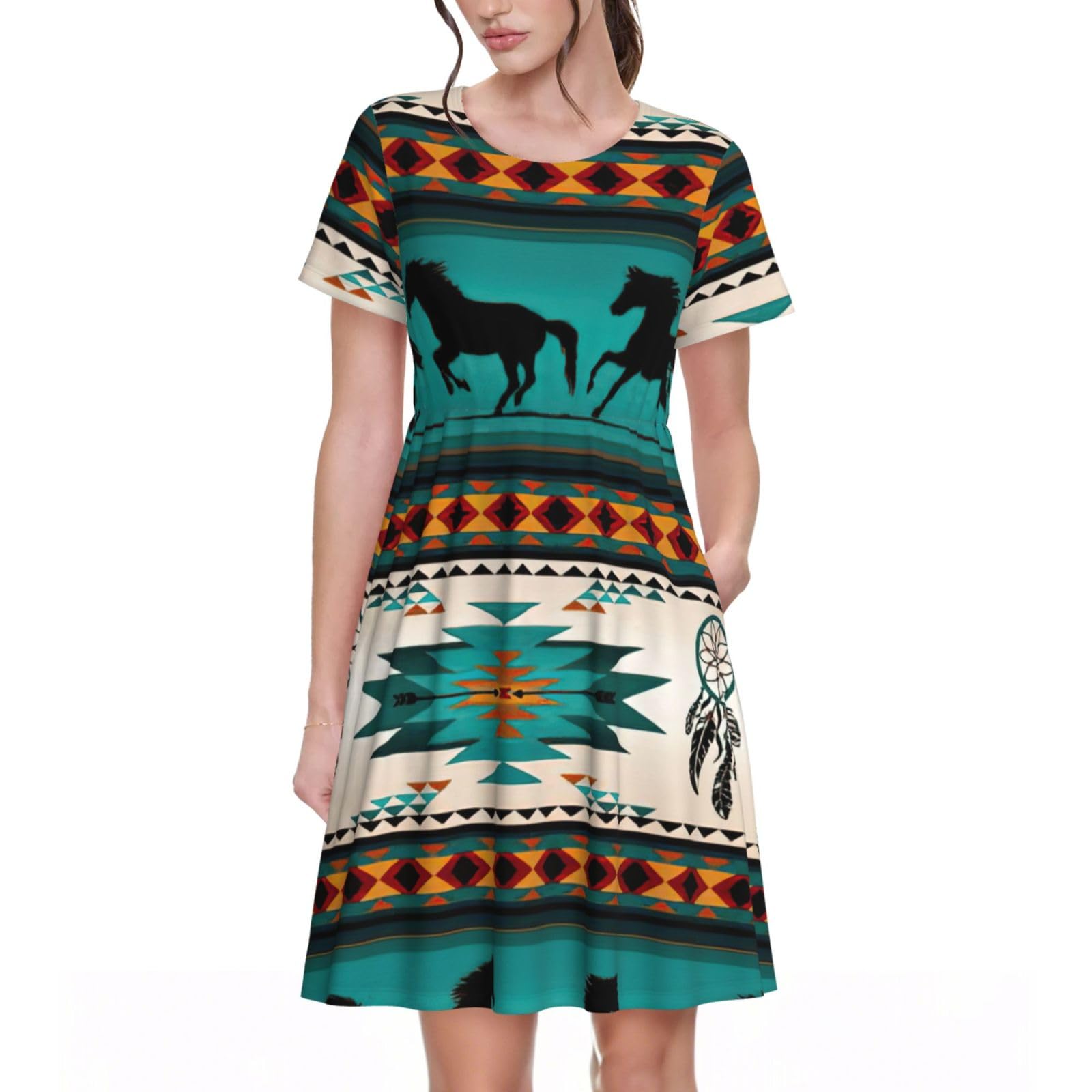 Robe d'été chic manches courtes rayures cheval tendance chic - 8