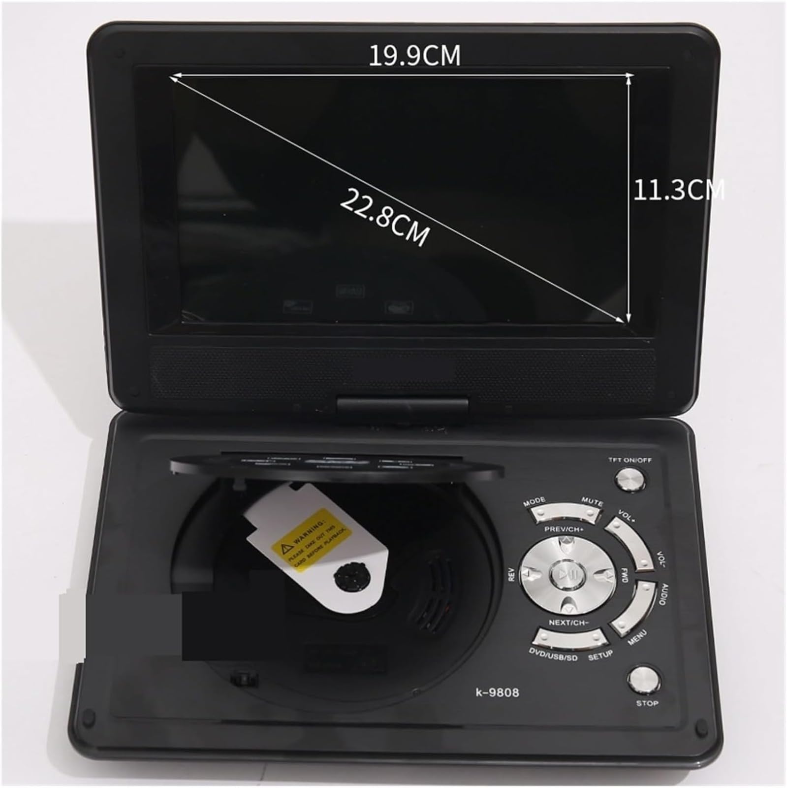 Lettore DVD portatile con schermo a libro, ricaricabile EVD Media Player con altoparlanti integrati, per viaggi in auto e uso domestico