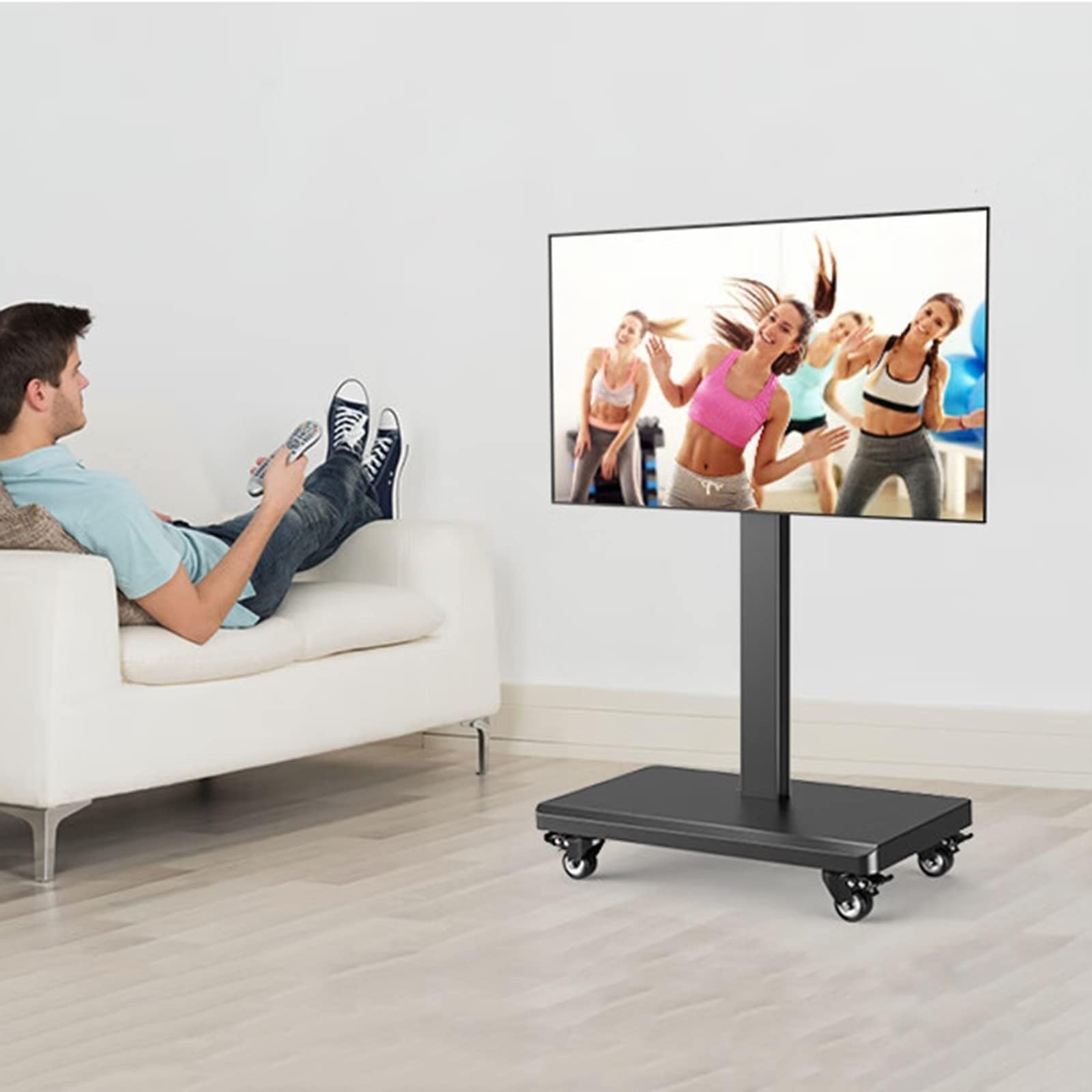 Support TV Mobile à Rotation Horizontale et Verticale - Chariot TV Mobile réglable en Hauteur sur roulettes - pour téléviseurs à écran de 32 à 55 Pouces, pupitre Un,