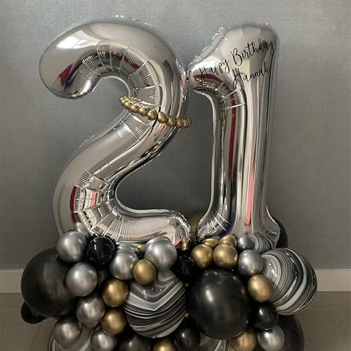 Miniatura 5 de Globos plateados del número 21 del número 12 o 21, globos de papel de aluminio de Mylar de 40 pulgadas para fiestas de cumpleaños de 12 o 21,