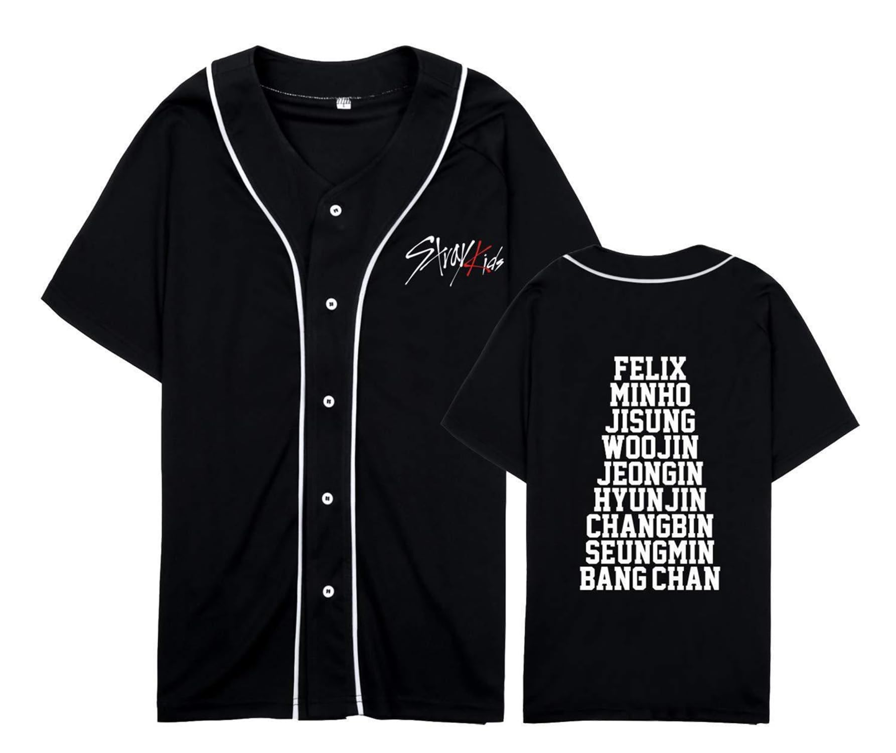 Stray-K T-Shirt de Baseball – Cardigan d'été pour Les Fans de Kpop, Stay et Les Amateurs de Groupe, Noir-9., M