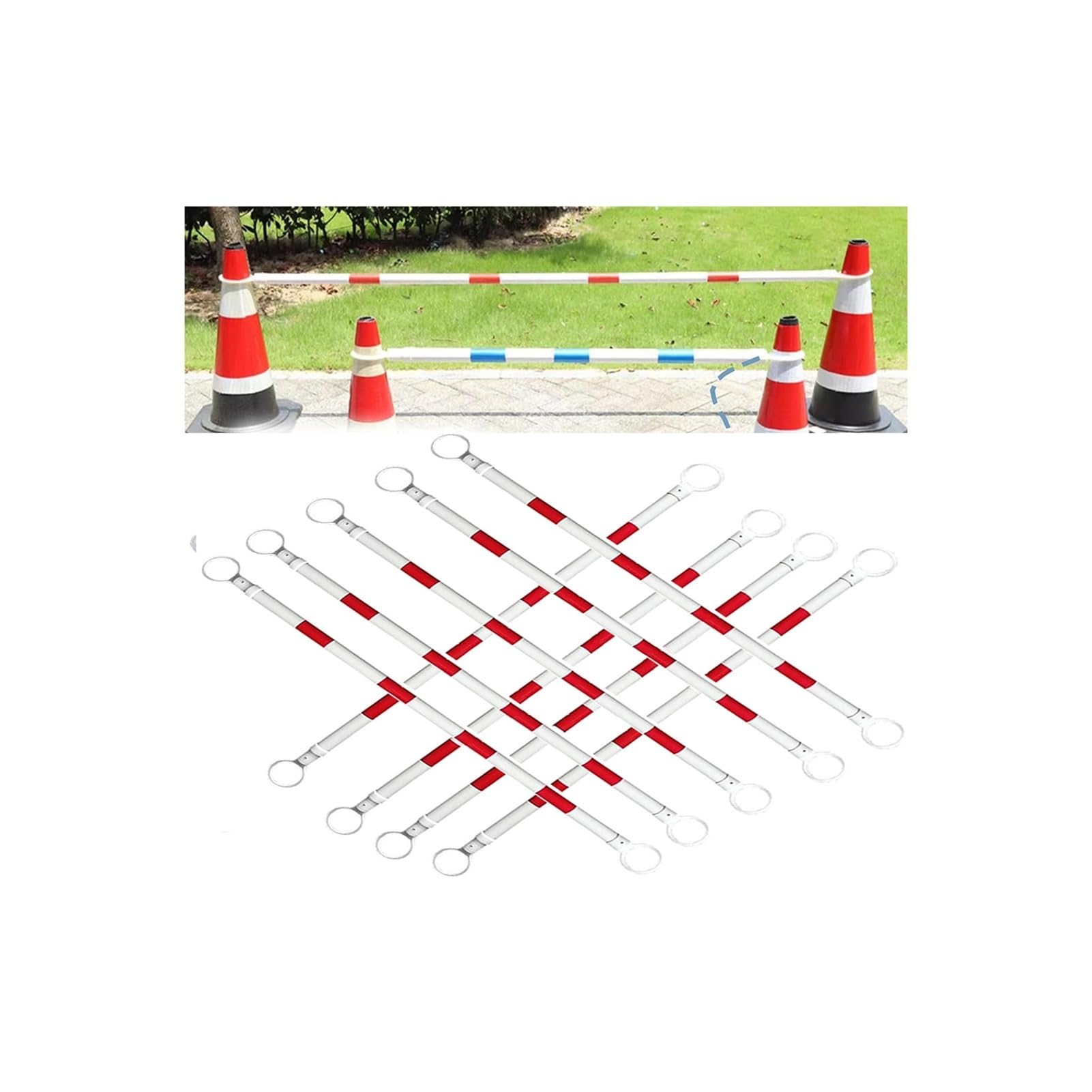 SGKOMN Adjustable 4ft-8ft Traffic Cone Barrier, Retractable Safety Barricade for Roadworks & Event Crowd Control, Extendable 30pcs Traffic Cones, Portable & Durable, R/30pcs-4.1ft-6.56ft