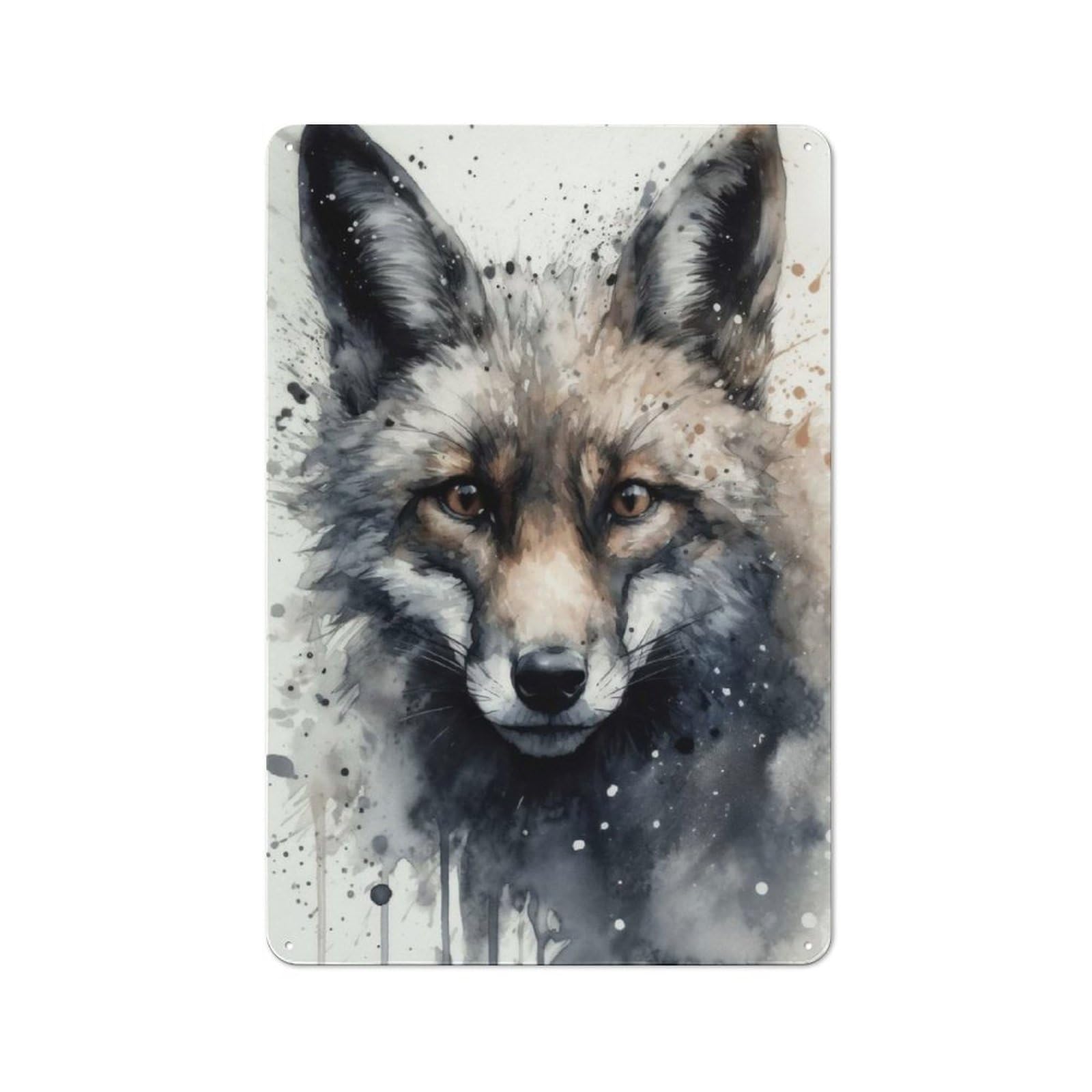 Tin Wall Plaque 30x20cm with Fox Beauty Black Ink for Home Office Or Studio, New Home Wall Decor for Home Office Decor Fans