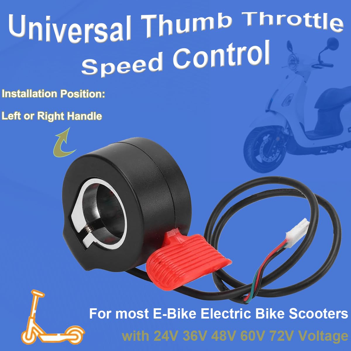 ZAMDOE Acceleratore Universale a Pollice 7/8 di Pollice (22 mm) Gruppo Leva acceleratore 12V-72V per Bici elettriche Scooter elettrici e monopattini per Bambini Antiscivolo Impermeabile