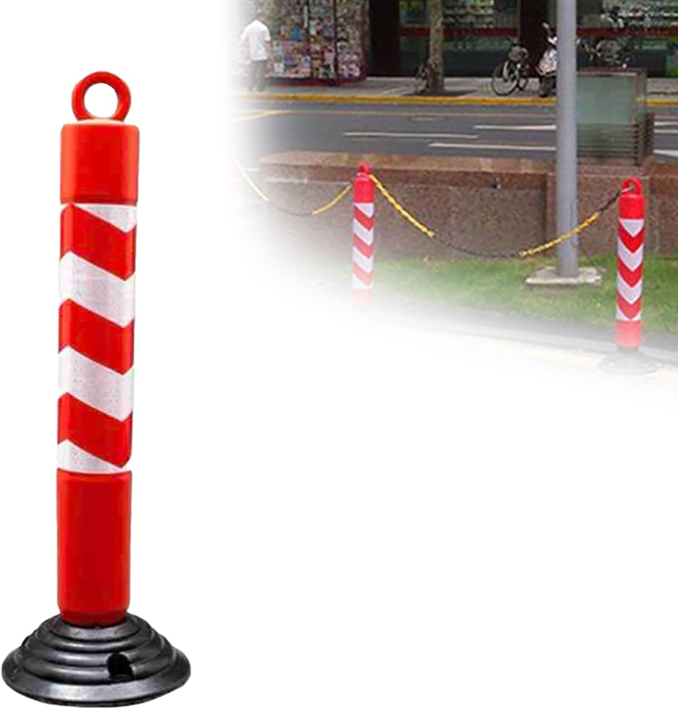 Safety Cones,Plastic Parking Bollards for Driveway for Commerical/Private,Bollards for Driveway Red/Yellow,Flexible Caution Cones for Hazard Warning(Color 1,1pc)