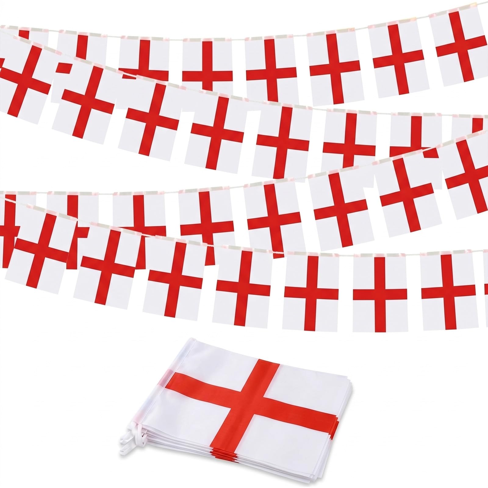 YESAH 30P England Flag Bunting for World Cup 2026,10M St George's Cross Banner,14 * 21cm String Flags Polyester Weatherproof English Patriotic Decor,St George's Day&Football Pub Party — image 1
