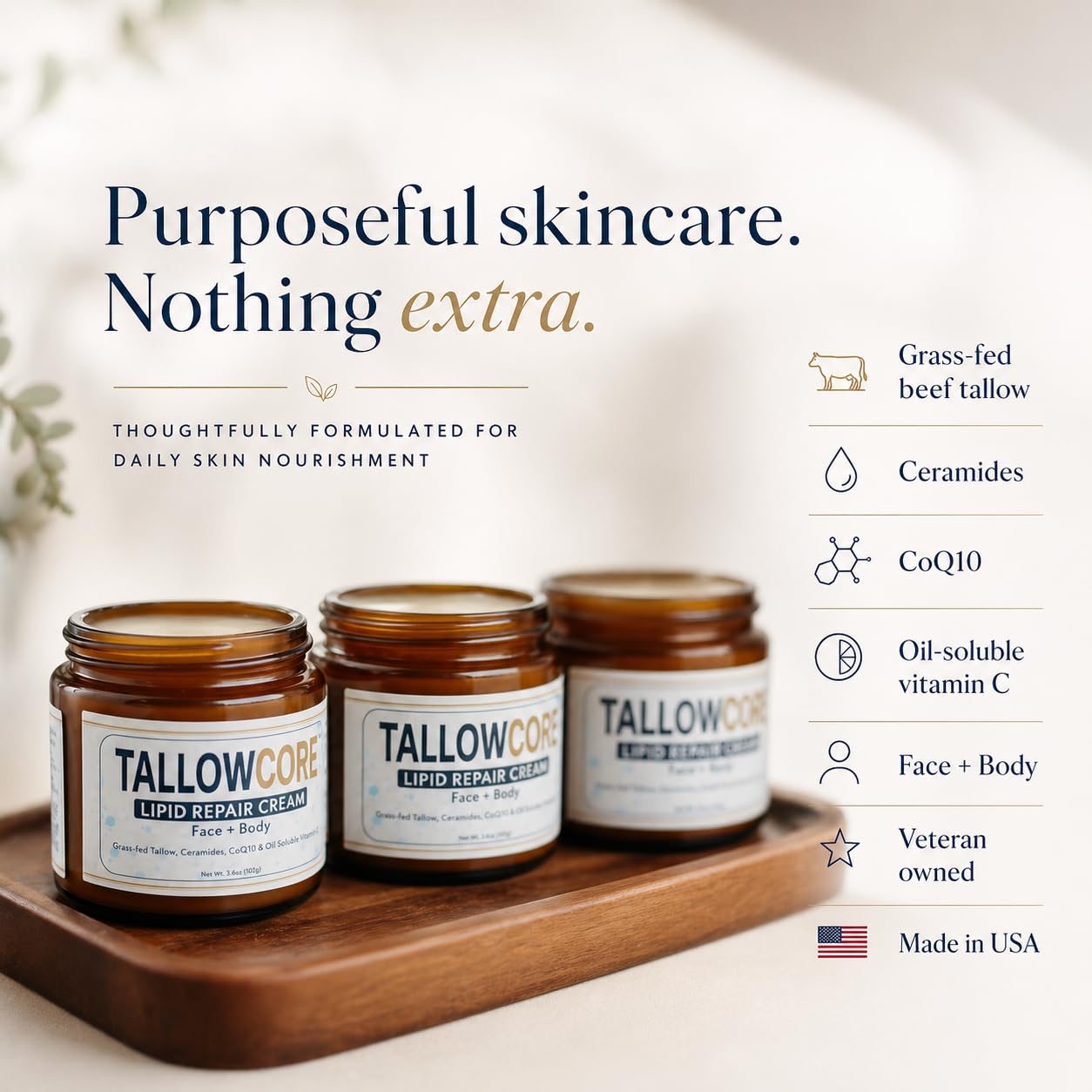 Lipid Repair Cream – Waterless Grass-Fed Tallow Moisturizer with Ceramide NP, CoQ10 & Oil-Soluble Vitamin C – Skin Barrier Repair Face Cream – 3.6 oz