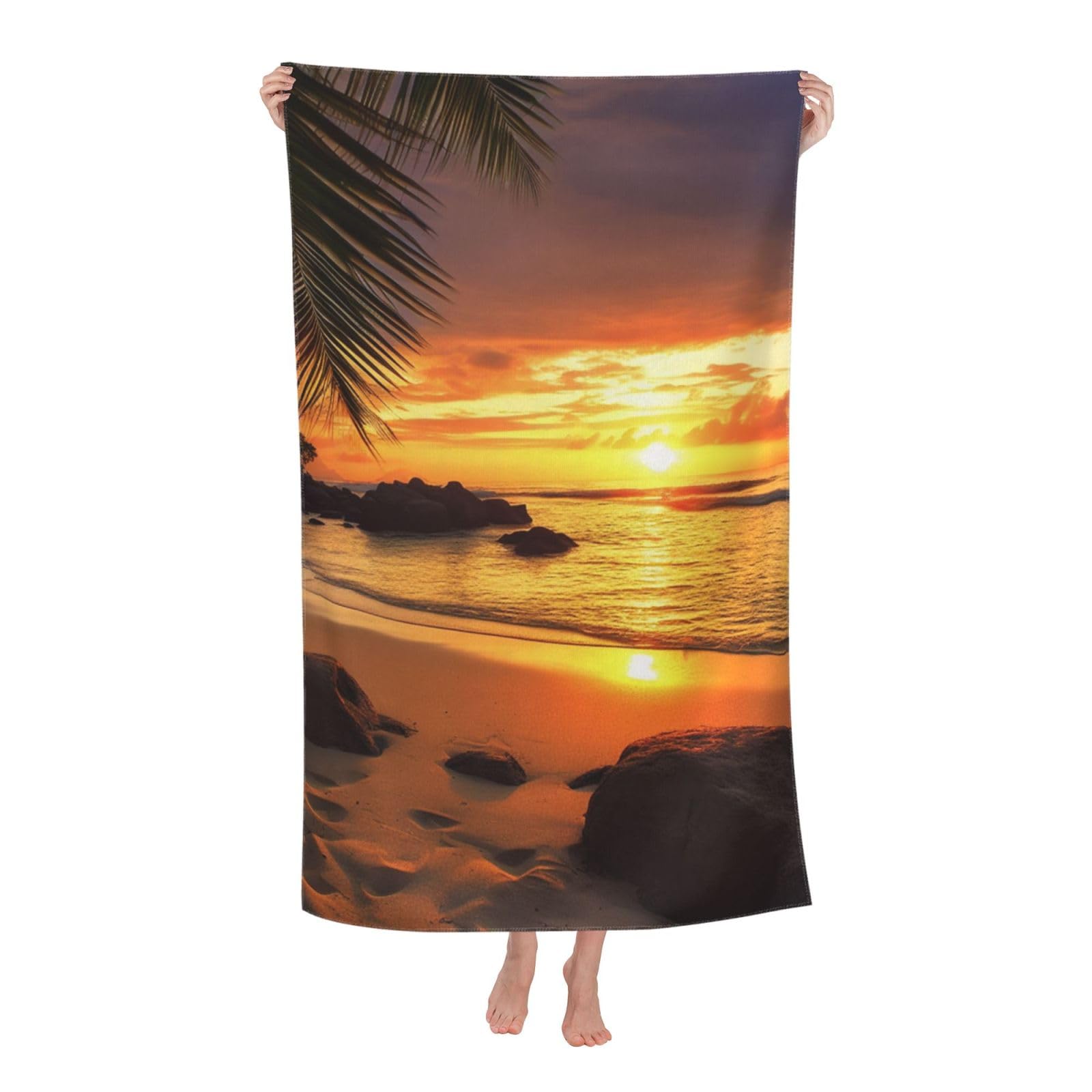 HLBSDM Tropical Beach Coastal Sunset Beach Towel 52 x 32 in Vacation Essentials Quick Dry Sand Free Pool Swim Towel Super Absorbent Bath Towels Oversized Gym Towels Travel Blanket Gift