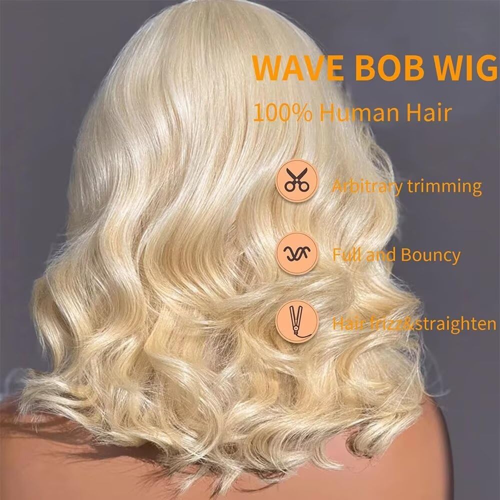 Amazon.com : Blonde Body Wave Short Bob Lace Front Human  display picture 1