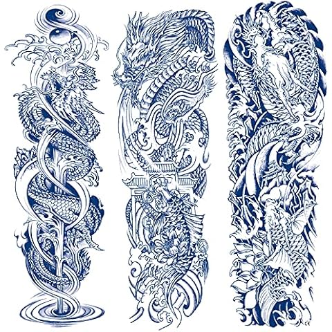 Semi-permanent Tattoos, 3-Sheet Dragon Temporary Tattoo,Plant-Based Ink Fake Tattoos Cover