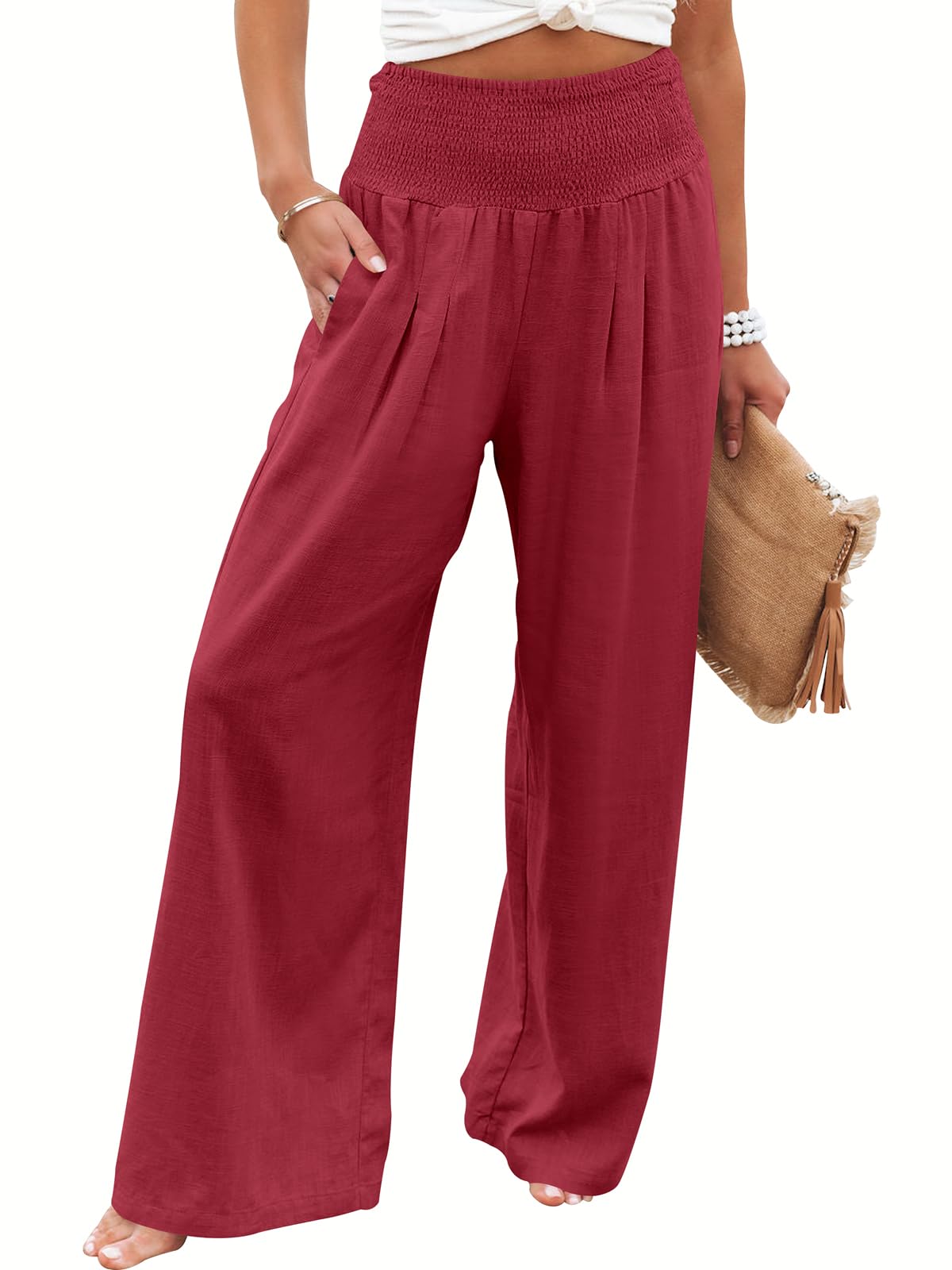 ANRABESS Women Linen Palazzo Pants Summer Boho Wide Leg High Waist Casual Lounge Pant 2026 Beach Travel Vacation Outfits