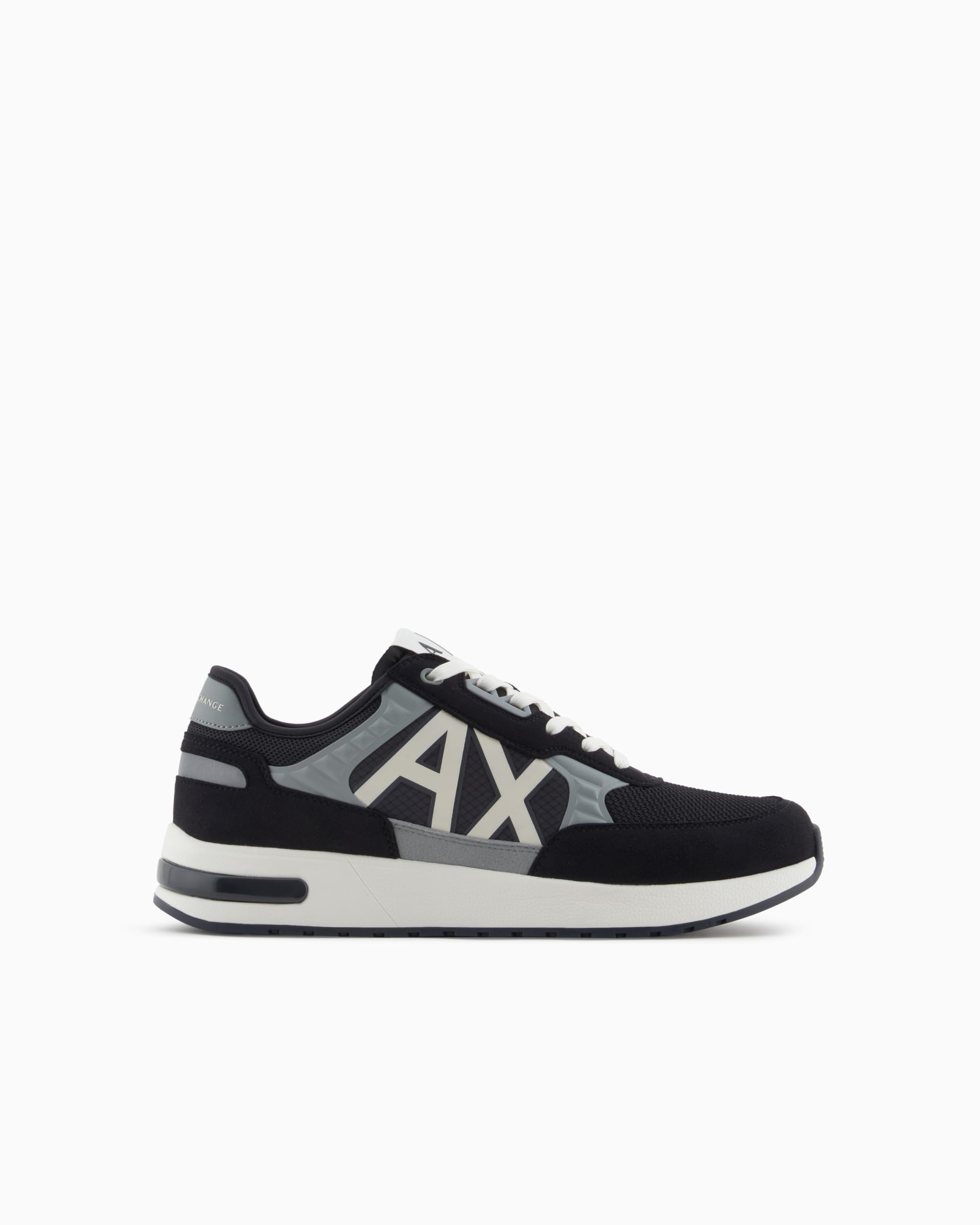 Armani Exchange Mens Dusseldorf Embossed Geometric Motifs Sneaker, D.Navy+N.Gray+Off WH, 8 UK