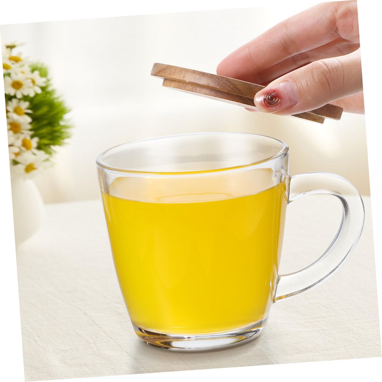 BEBEMOKO 4er Set Holzdeckel – Durchmesser 8,5 Cm, Passend Für Tassen, Gläser & Schüsseln, Glatt, Stabil, Wiederverwendbar – Ideal Für Kaffee, Tee & Büro