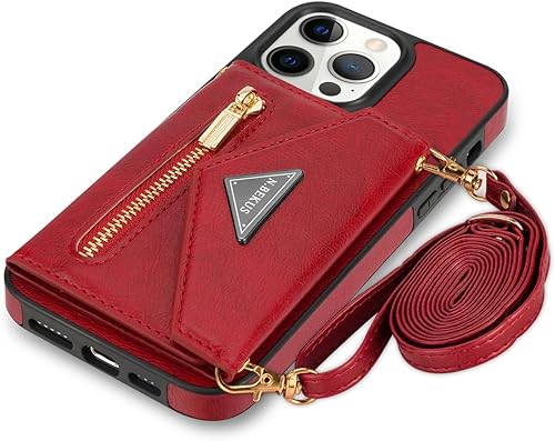 SZHAIYU Cartera con cremallera compatible con iPhone 15 Pro Max, funda cruzada con correa para mujer, tarjetero y cordón de 6.7 pulgadas, soporte de