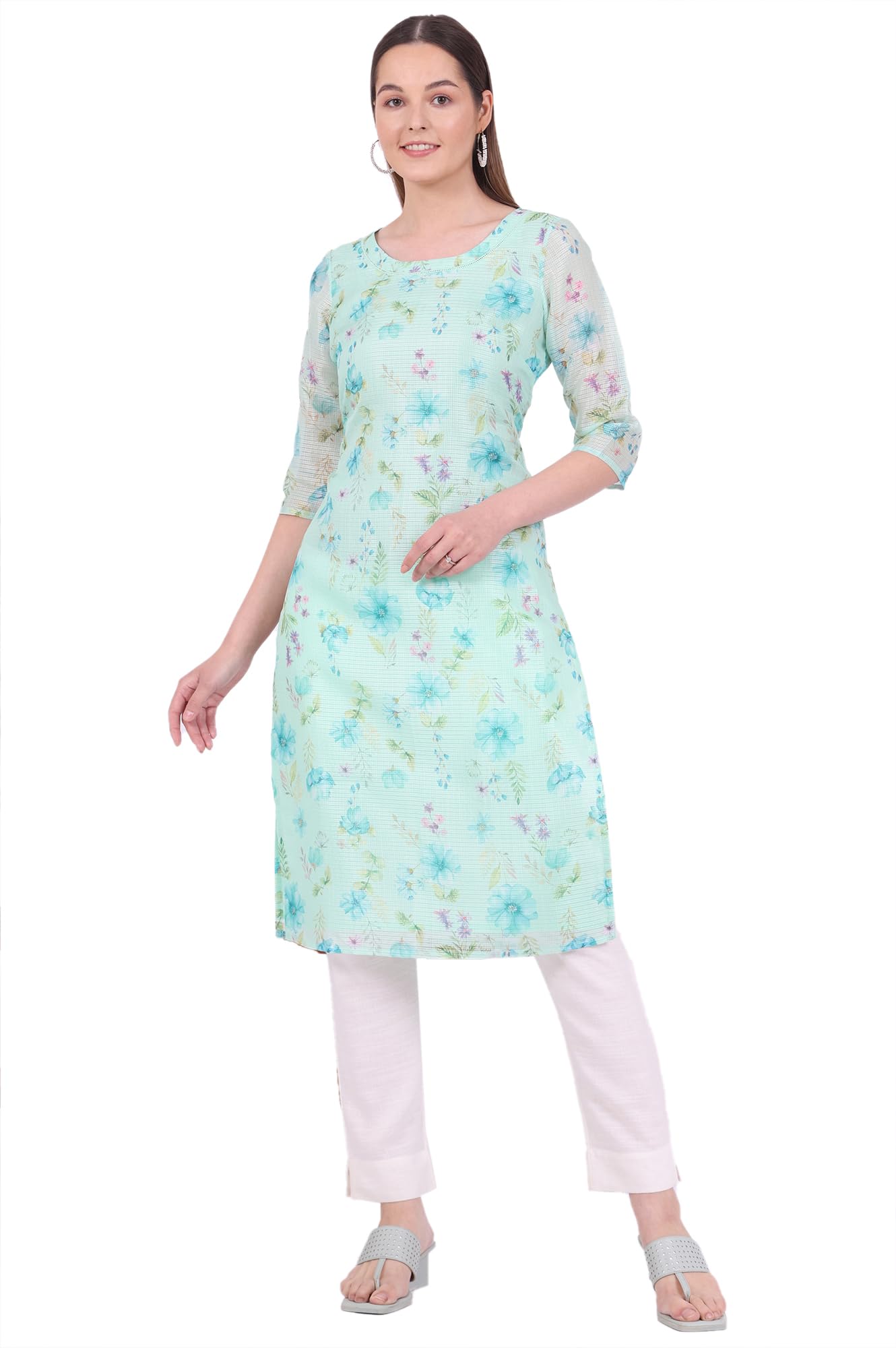 aurelia Women's Green Printed Kota Straight Kurta-picture-12