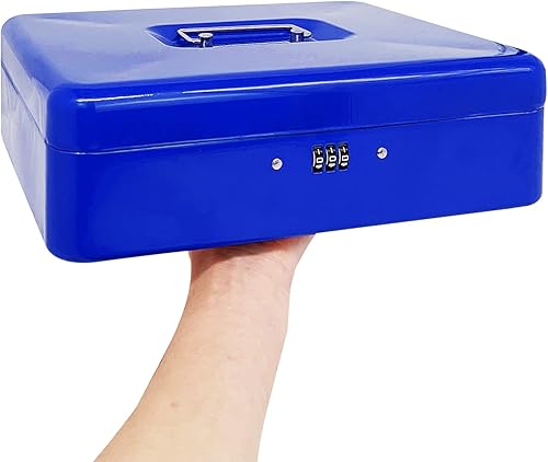 Miniatura 6 de Caja de efectivo de acero con cerradura de combinación, organizador de dinero pequeño de metal con bandeja de dinero extraíble, caja de