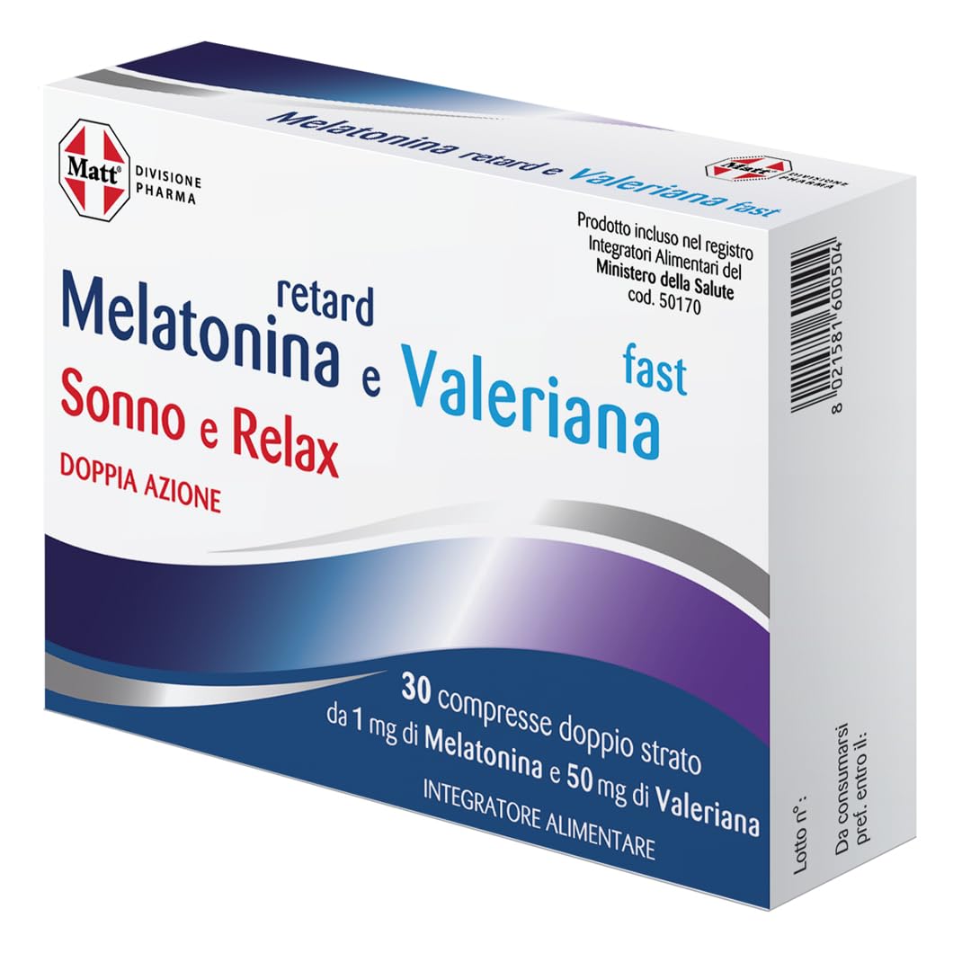 Matt, Melatonina Retard Valeriana Fast, Integratore Alimentare Utile per Favorire il Rilassamento e il Sonno, Confezione da 30 Compresse
