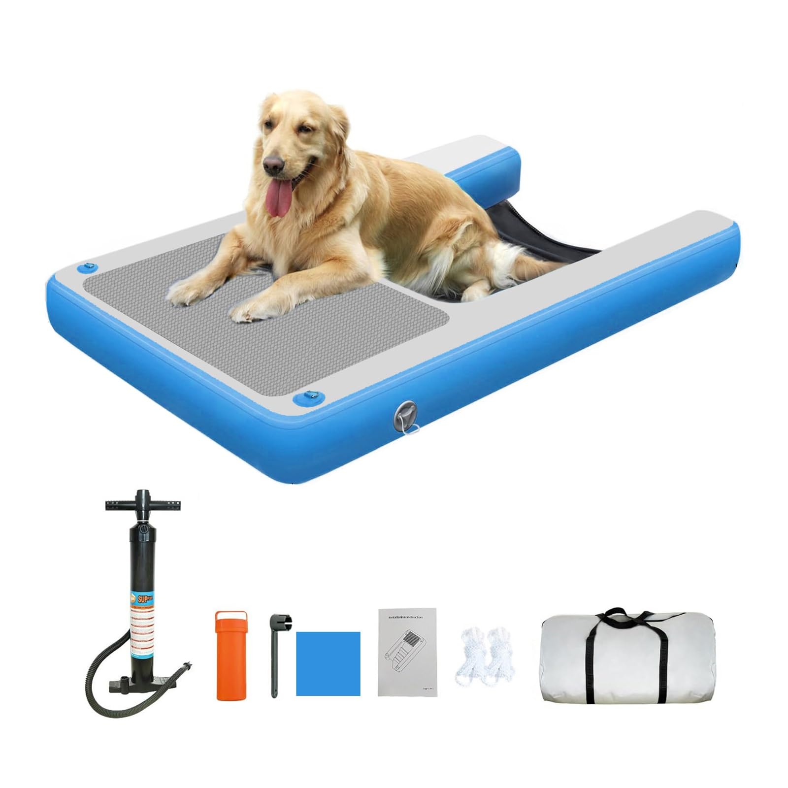 Green Yellow Blue Red Black Dog Inflatable Dock Platform, Non-Slip Dog Floating Ramp/Ladder for Getting Into Boat, Small Large Pet Pool Safety Ramps High Visibility(Blue)