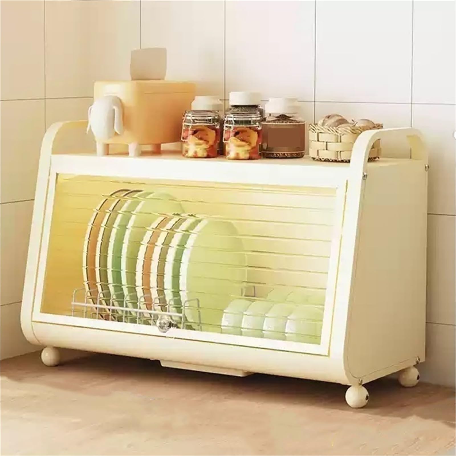 Geschirrschrank mit transparenten Türen – Metall-Abtropfgestell für Küchenarbeitsplatte, Schüssel-Organizer, Sideboard, Abtropfgestell