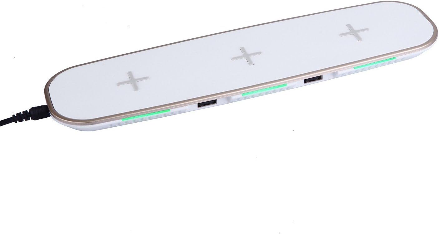 mobfun 3 Coils Wireless Charging Pad with 2 USB Ports, Charge 5 Devices Simultaneously Compatible with iPhone X iPhone 8 Plus, Samsung Galaxy S8 Plus and More, AC Adatper Included (White)