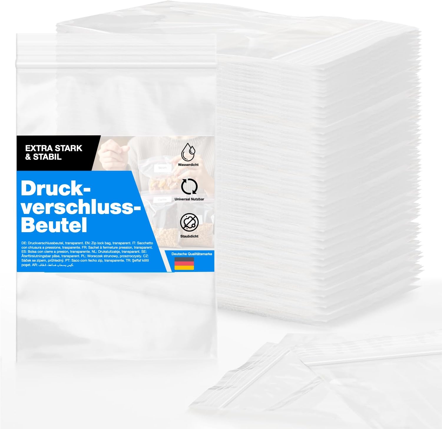 100x Druckverschlussbeutel Zip Set Baggys Baggies - reißfest & transparent Plastikbeutel Plastiktüten Polybag Zipper Ziplock Beutel klein & groß (8x10cm)