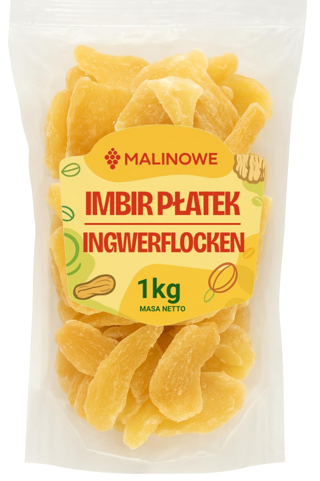 Malinowe IMBIR KANDYZOWANY PŁATKI 1kg Imbir Suszony Płatek Naturalny Premium