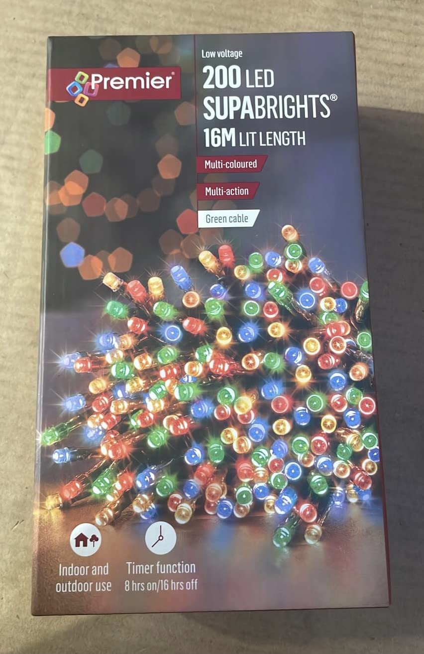 Premier Multicolor Multi-Coloured 200 Led Christmas Lights Supabrights