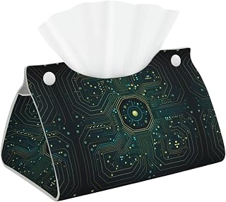 Decorative Tissue Box Cover Circuit Board Tissue Box Holder Aesthetic Leather Storage Organizer Box for Bathroom Vanity Tabletop Night Stands Office Funny Home Decorative Tissue Case