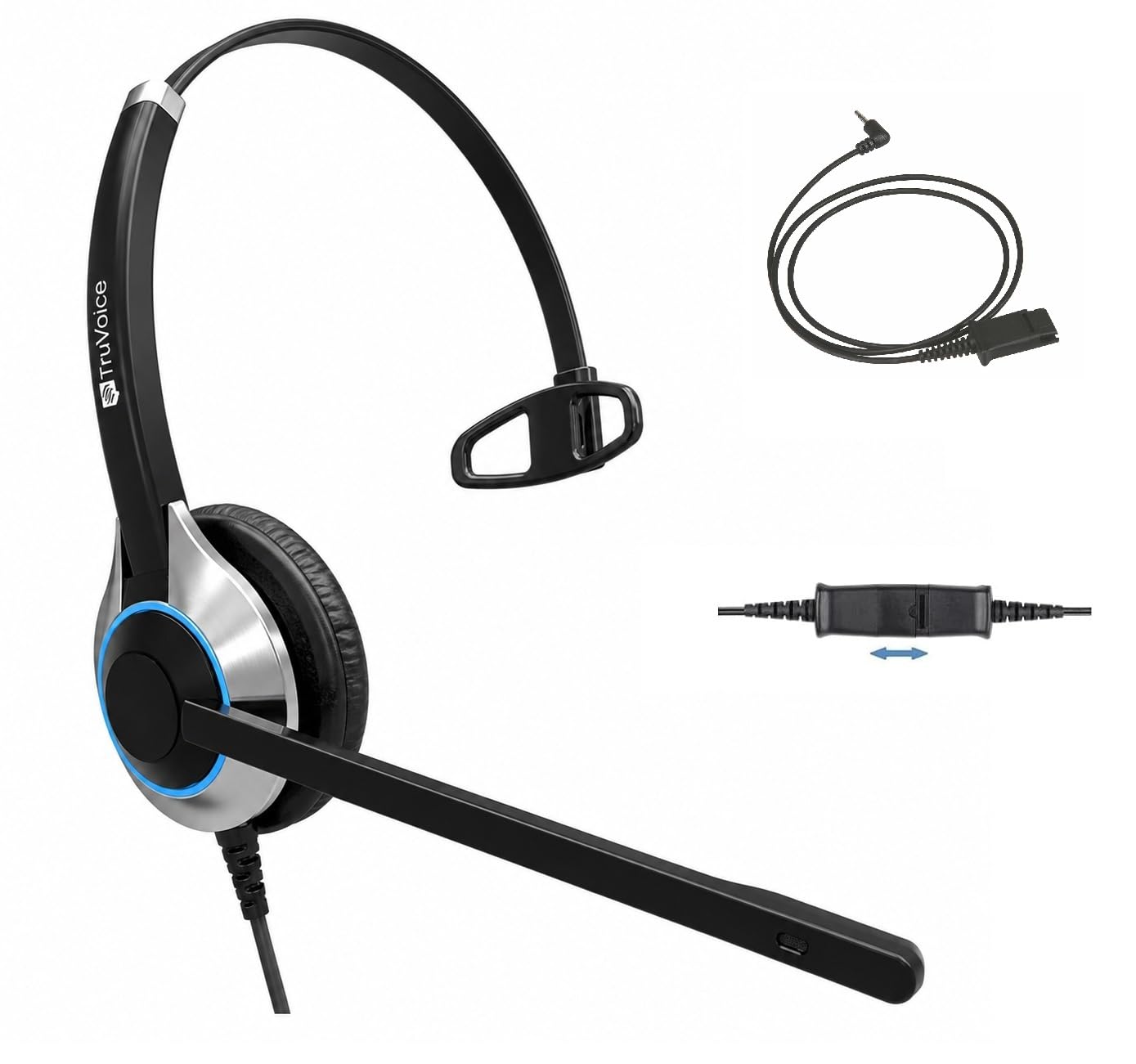 TruVoice HD-500 Mono Headset mit geräuschunterdrückendem Mikrofon und 2,5 mm Adapter für Cisco SPA303, SPA502g, SPA504g, SPA508g, SPA509g, SPA514g, SPA525g und Fone mit 2.5mm Kopfhörer Anschluss