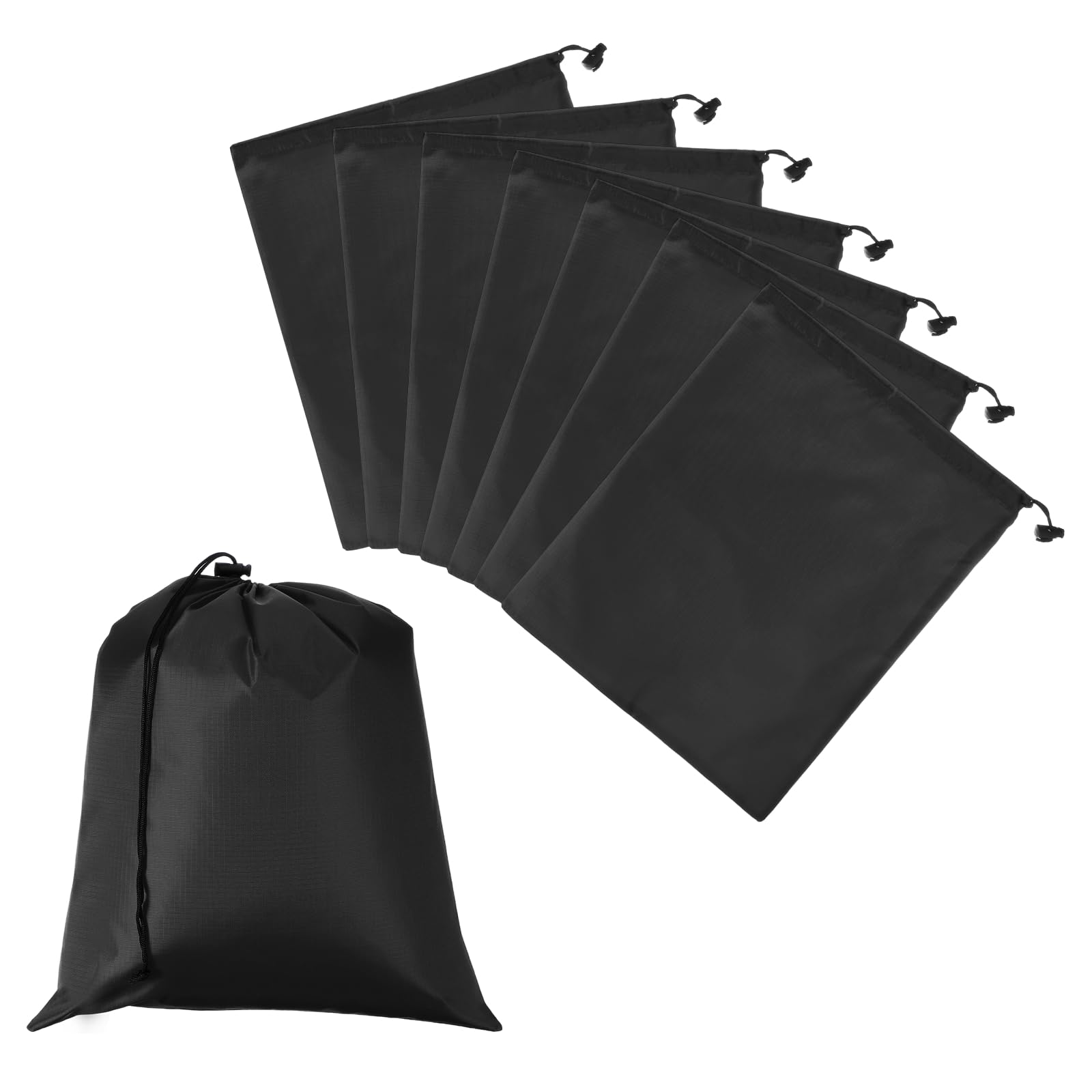 YELARXI Drawstring Bag with Toggle, Stuff Sack String Waterproof Travel Storage Bags Cinch Stuff Pouch 14" x 16" & 8 Pack & Black -Fitting for (Gym/Traveling/Hiking/Yoga/Office/Shoes)