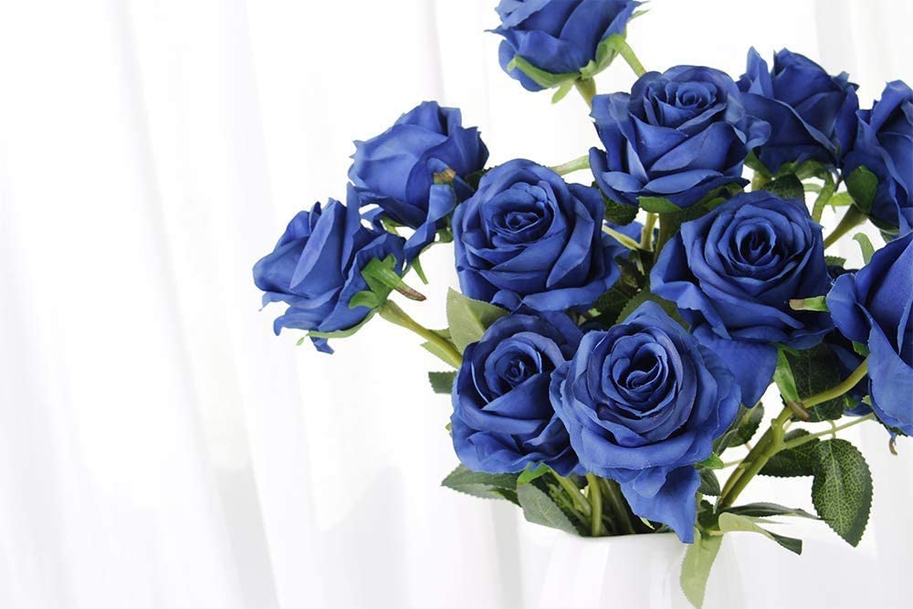 Laelfe 12 Pcs Royal Blue Roses Artificial Flowers - Image 3