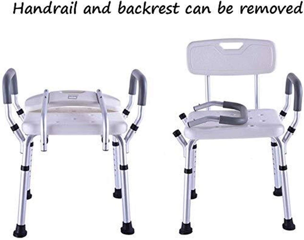 Taburete de Ducha Silla de baño Asiento de baño con apoyabrazos con Respaldo Altura Ajustable Portátil Ligero Aluminio Carcasa Antideslizante Cojinete 200 Kg