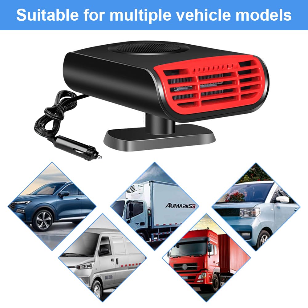 Riscaldatore per Auto 12V 150W, 2 in 1 Ventola di Riscaldamento per Parabrezza, Ventola di Raffreddamento, Sbrinatore Parabrezza Auto con Spina per Accendisigari per Auto, Camper, SUV