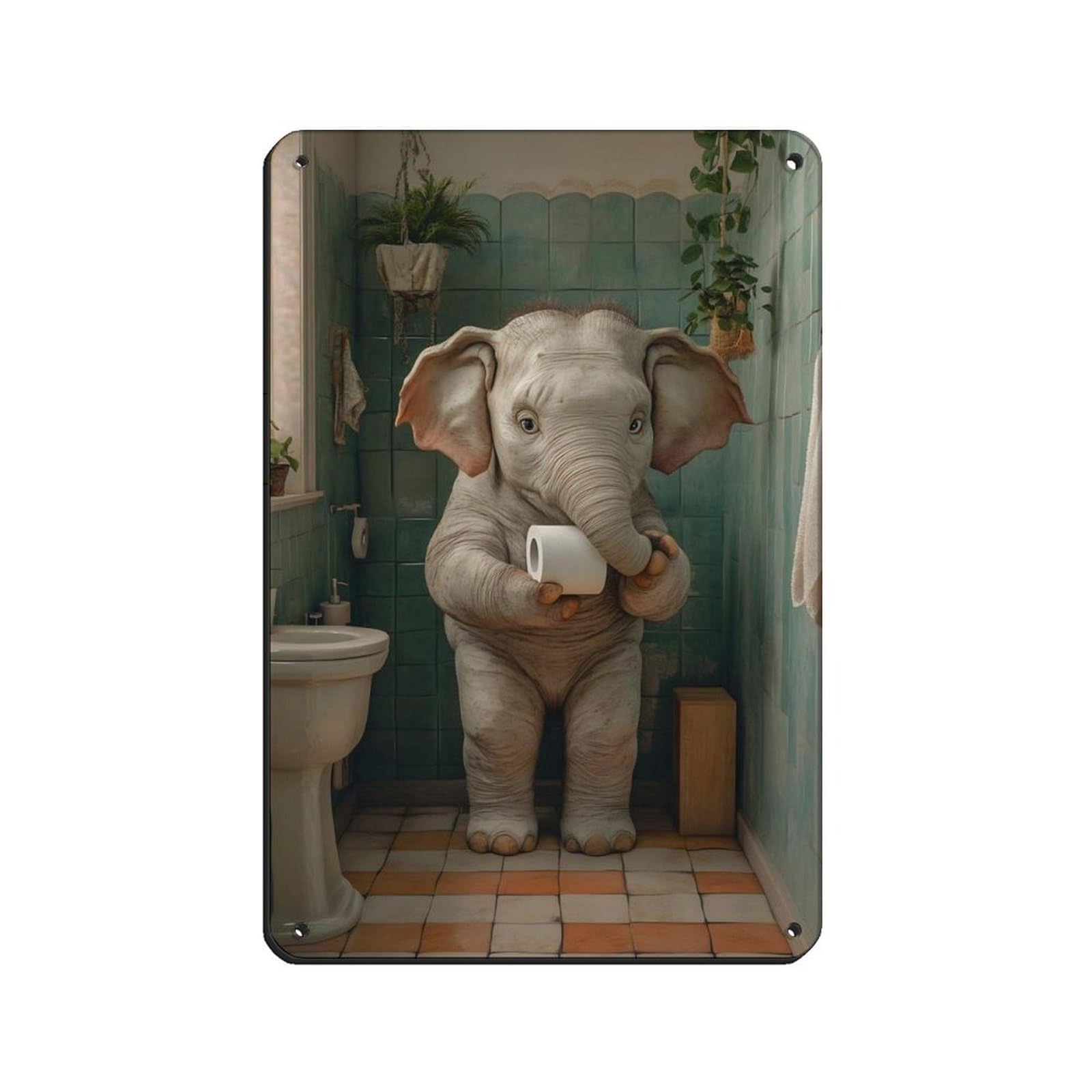 Cute Elephant Bathroom, Quirky Animal Decor Retro Poster Metal Tin Sign Chic Art Retro Iron Painting Bar People Cave Cafe Family Garage Poster Wall Decoration 8x12inch(20x30cm)