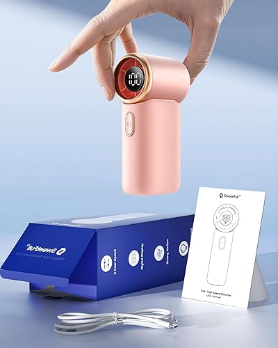 Miniatura 8 de SWEETFULL Ventilador turbo de mano, mini ventilador de 100 velocidades con pantalla digital, refrigeración recargable de 12 horas, portátil para