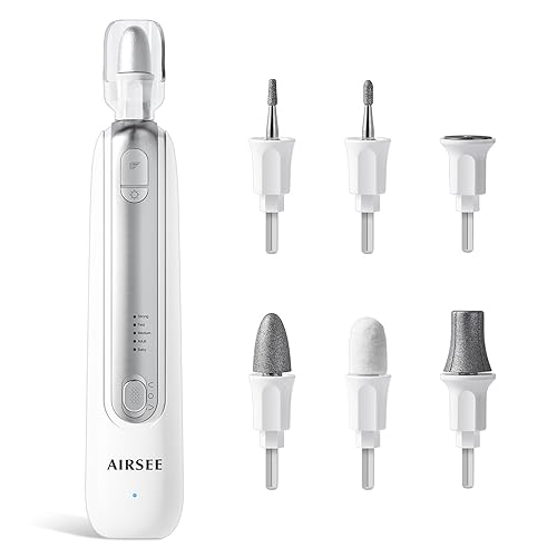 AIRSEE Kit profesional de manicura y pedicura, lima de uñas eléctrica inalámbrica 6 en 1 para pies, herramientas de pedicura recargables de 5
