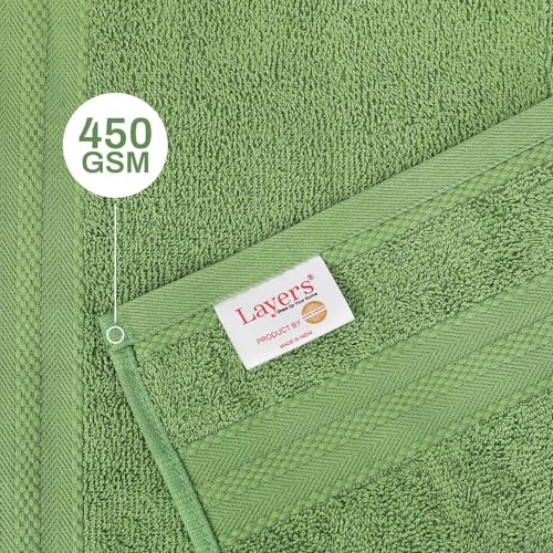 Image of Layers 100% Cotton Face Towels | 450 GSM Soft & Highly Absorbent | Aqua Plush Collection | Pack of 12 Super Soft Towels for Men & Women | 30 x 30 cm - Green