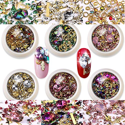 Nail Crystals Nail Art Rhinestone Beads Sparkle Nail Art Crystal Charms Crystal Diamond Rhinestones Glitter Nail Studs DIY Nail Jewels Gem Gold Moon Star Multishape Nail Art Decoration Set-DF Boutique