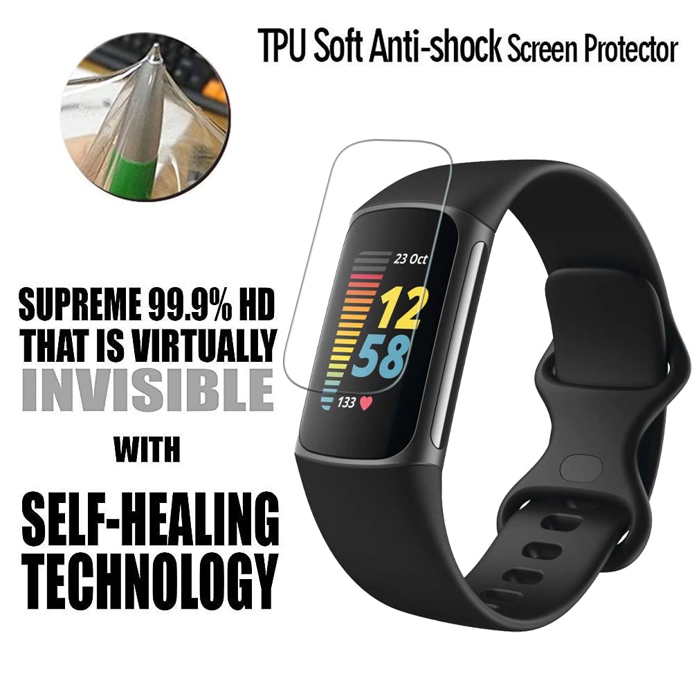 5 Pellicole Protettive Per Fitbit Charge 2 - Trasparenti HD Anti-Graffio E Anti-Impronta (Bubble Free)
