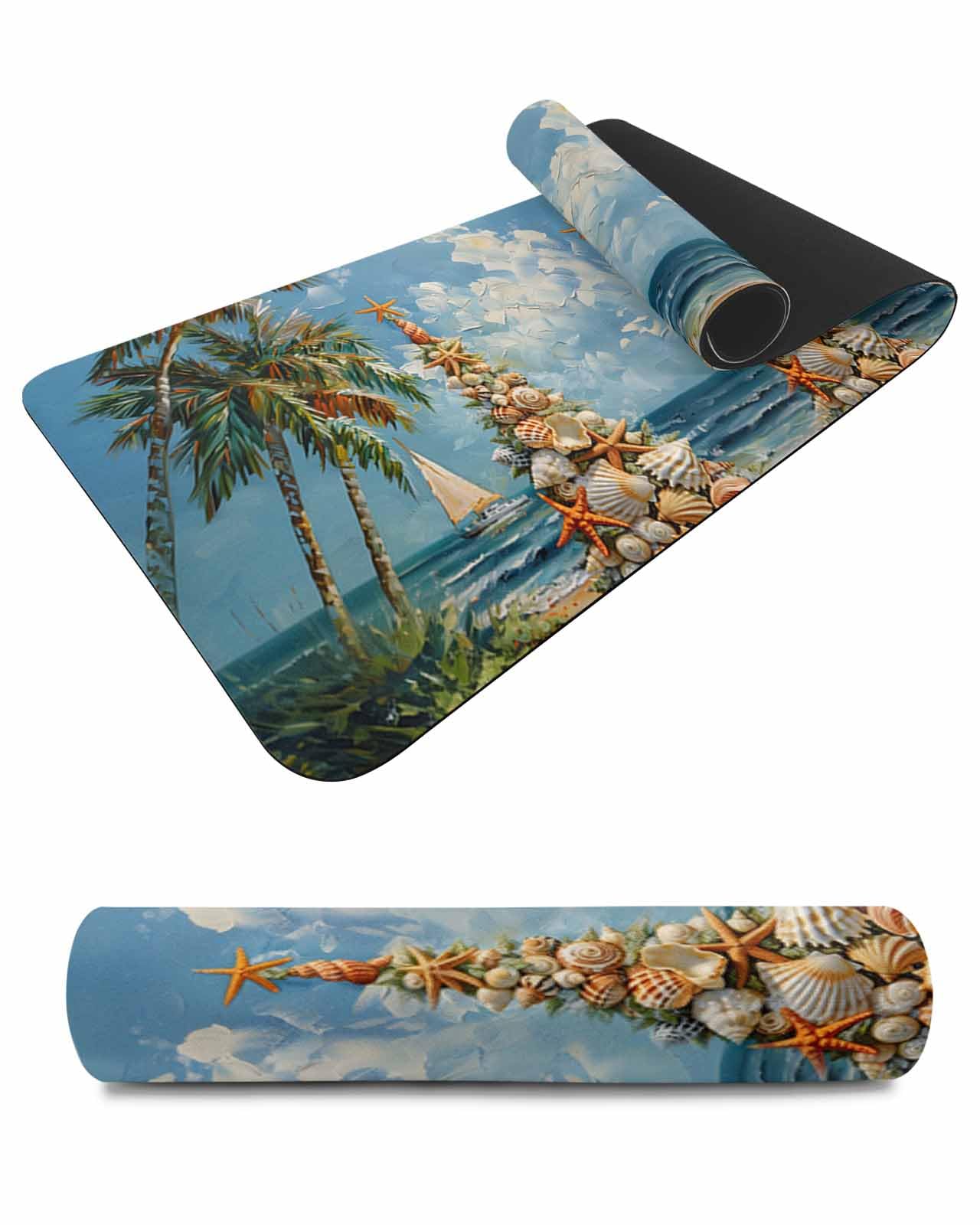 Debedcor Heat Proof Table Pads Waterproof Decorative, Merry Christmas Non-Slip Table Countertop Protector, Coastal Beach Shell Xmas Trees Insulation Mat for Dining Room, 48 x 12 Inches