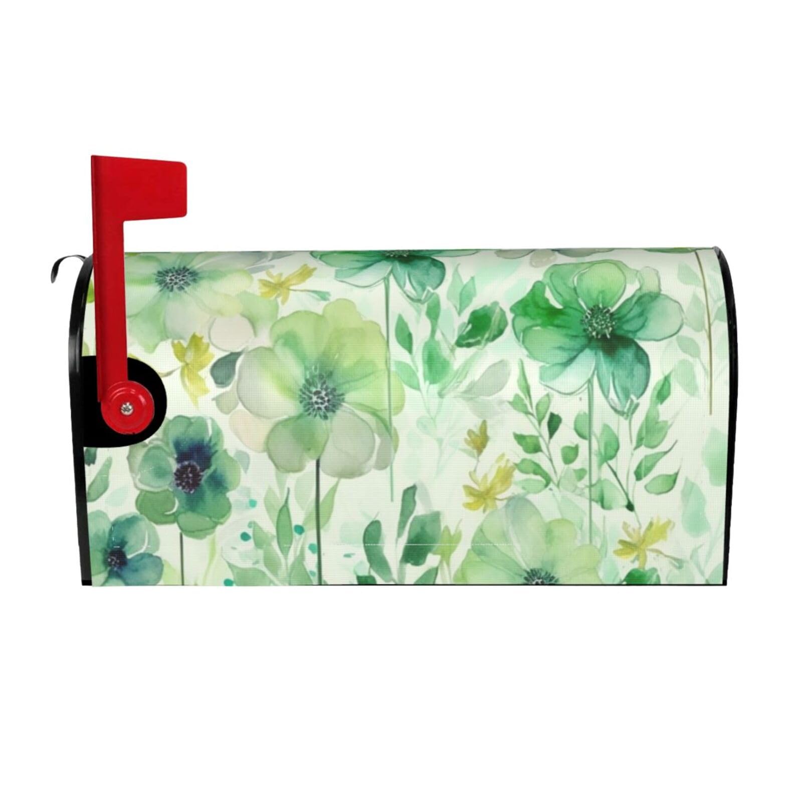 Watercolor Green Flowers Mailbox Covers Magnetic Wraps Post Letter Box Cover Garden Home Decor 25.5x21 in