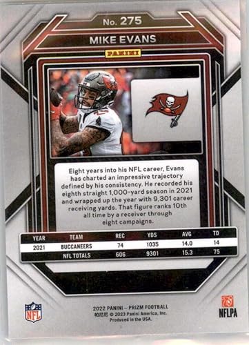 Miniatura 2 de Panini Prizm #275 Mike Evans Tampa Bay Buccaneers NFL 2022 - Trading Card